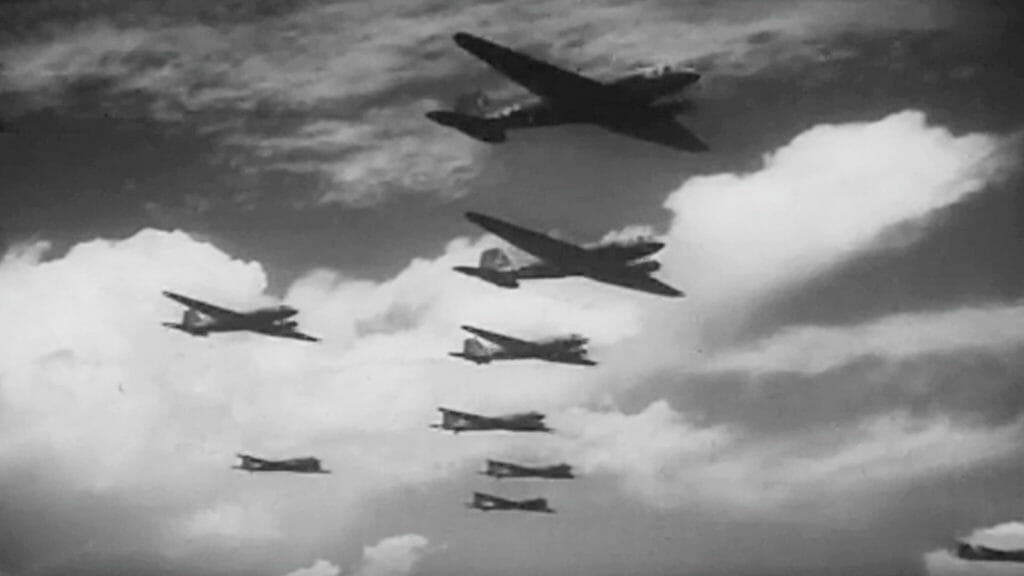 WWII Gliders flying into battle